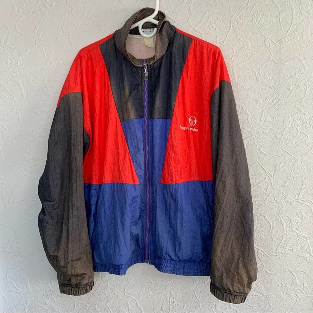 VINTAGE SERGIO TACCHINI MENS WINDBREAKER TRACKSUIT RED BLUE SIZE LARGE NICE